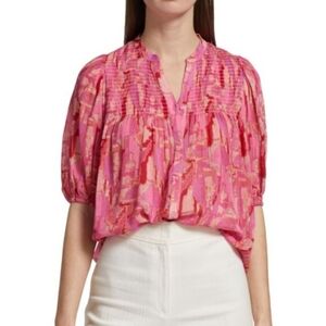 BA&SH's Teodor Smocked Women Blouse Size 0 3/4 Sleeves Elastic Cuffs‎